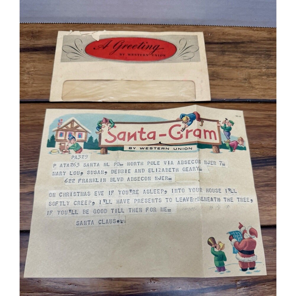 Vintage 1960 Western Union Santa-Gram North Pole Via New Jersey